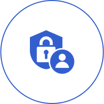 Security icon with lock and user symbol.