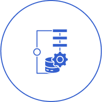 Database and gear icon in circle.