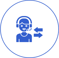 Customer service icon with headset and arrows.